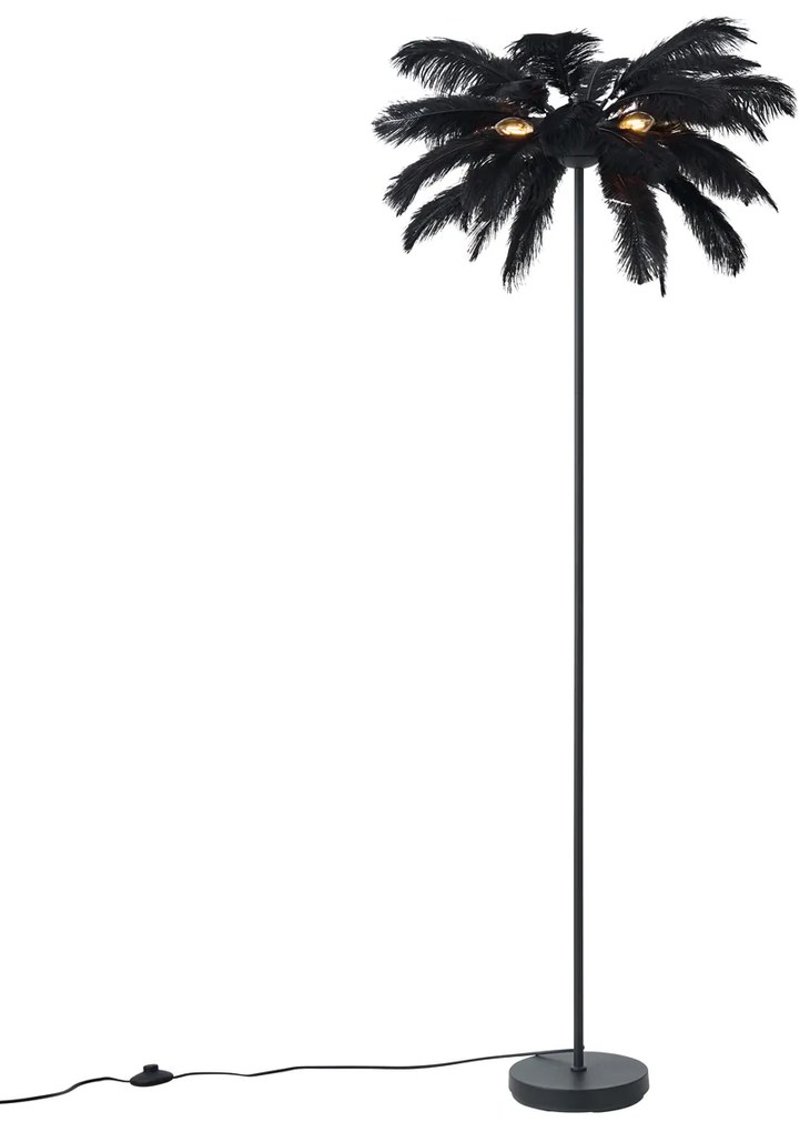 Stojacia lampa Art Deco čierna s čiernym perím - Peahen
