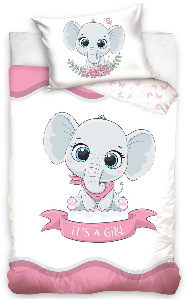 DETSKÉ BAVLNENÉ OBLIEČKY BABY ELEPHANT PINK 100X135 CM, 1KS 40X60 CM VZOROVANÉ