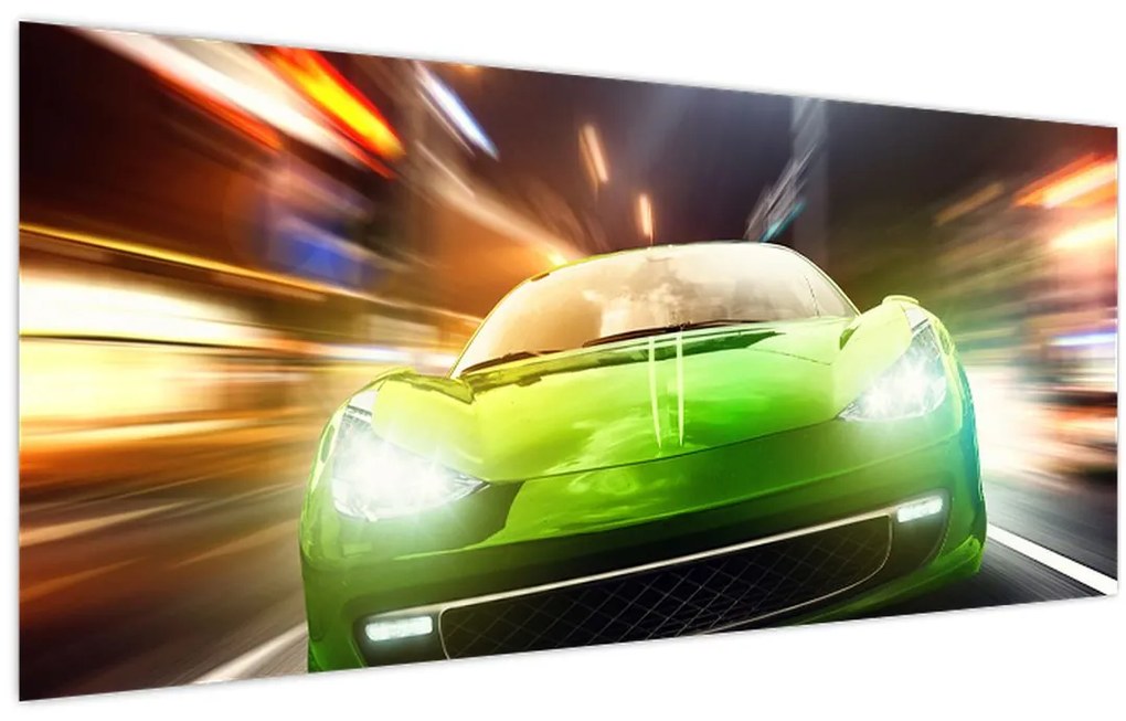 Obraz - Zelené závodné auto (120x50 cm)