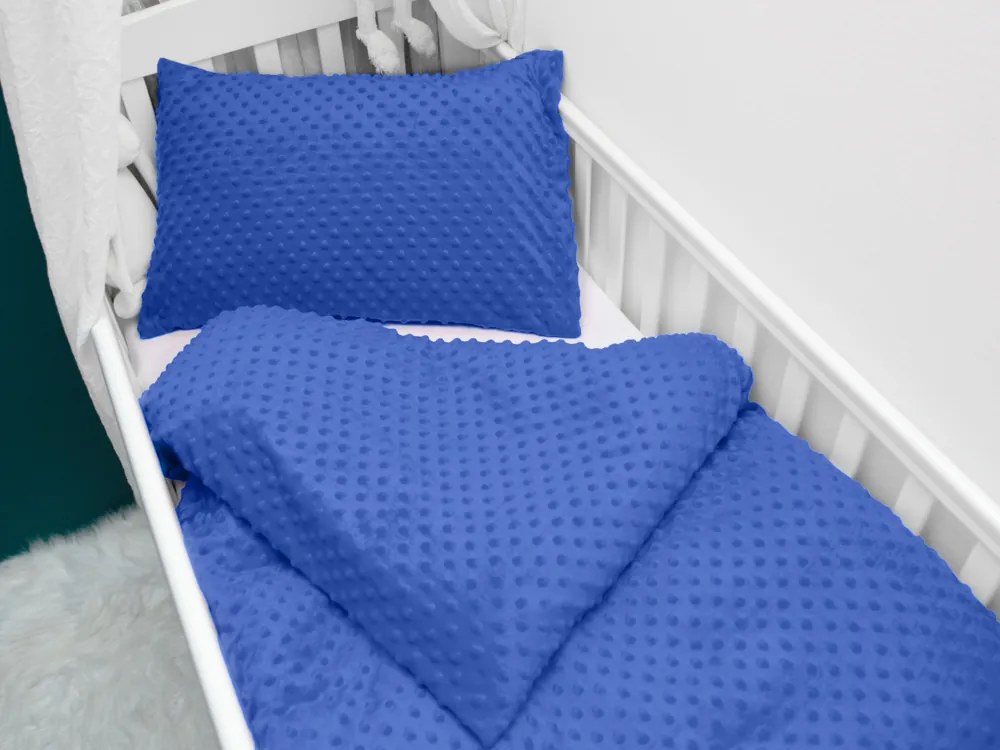 Biante Detské posteľné obliečky do postieľky Minky 3D bodky MKP-001 Modré Do postieľky 90x120 a 40x60 cm