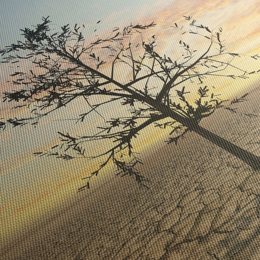 Obraz - Strom na púšti (s hodinami) (90x30 cm)