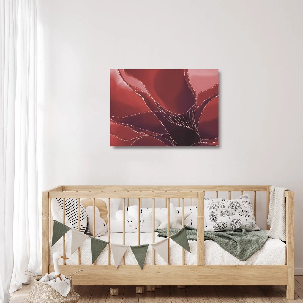 Sklenený obraz - Červená abstraktná kvetina N⁰2 (70x50 cm)