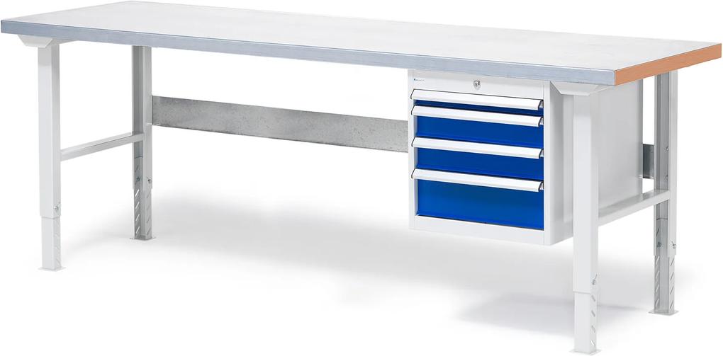 Dielenský stôl Solid so 4 zásuvkami, 2000x800 mm, nosnosť 750 kg, oceľ