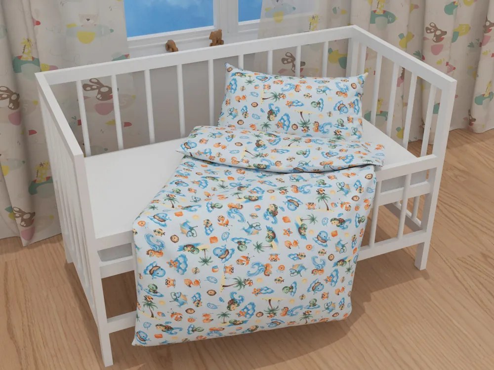 Biante Detské bavlnené posteľné obliečky do postieľky Sandra SA-535 Morské zvieratká na svetlo modrom Do postieľky 90x130 a 40x60 cm