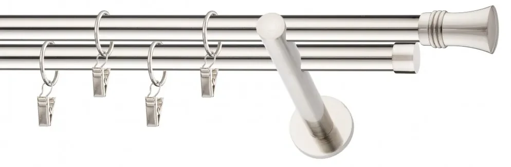 Dekorstudio Niklová dvojradová garniža CAPRI 19mm Dĺžka: 240cm, Typ uchytenia: Držiak dvojitý otvorený, Typ príslušenstva: Krúžky tiché so štipcami