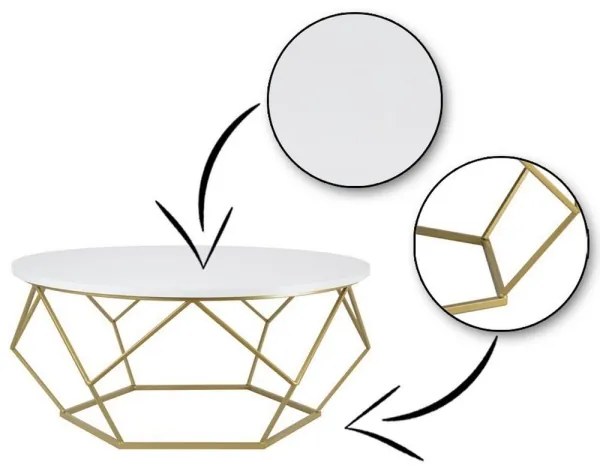 Konferenčný stolík DIAMOND 41,5x90 cm zlatá/biela