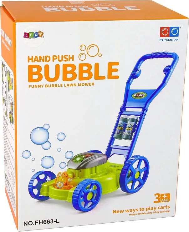 LEAN Bublifuková detská kosačka s hudbou - modrá