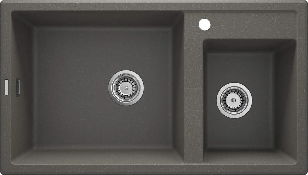Deante Eridan, granitový drez na dosku 880x500x200 mm, 3,5" + priestorovo úsporný sifón, 2-komorový, antracitová metalíza, DEA-ZQE_T20B