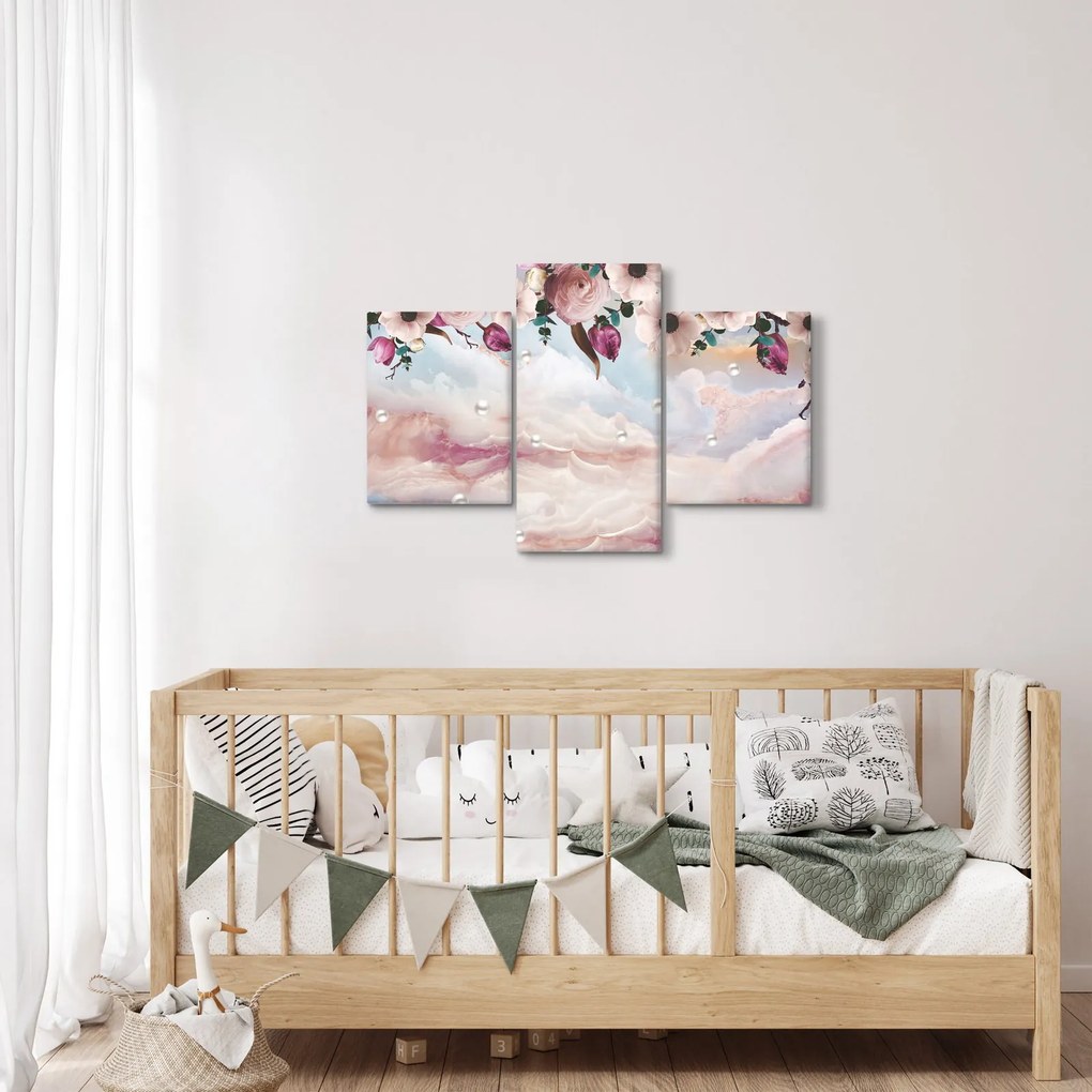 Obraz ružových kvetov s ružovým mramorom (90x60 cm)
