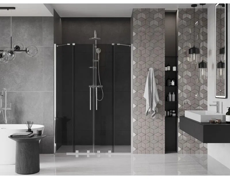 Mexen Velar Duo, posuvné sprchové dvere do otvoru 140 cm, 8mm šedé sklo, chrómová, 871-140-000-42-01