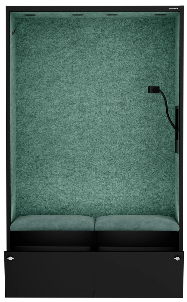 Kancelárska akustická kabína so sedadlom a portom USB-C, telo v čierny farbe / sedadlo v zelenej farbe, 1150 mm: SALLY MentalBox