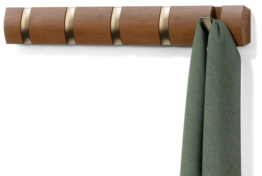 Umbra Vešiak na stenu FLIP 5 háčikov light walnut, warm gold