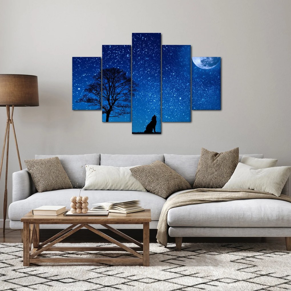 Obraz vlka vyjúci na mesiac (150x105 cm)
