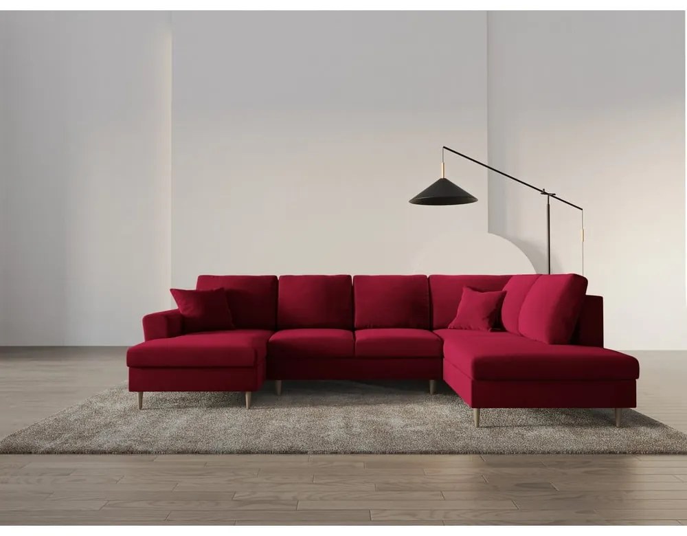Červená zamatová rozkladacia/s úložným priestorom rohová pohovka (pravý roh/do "U") Kyoto – Cosmopolitan Design