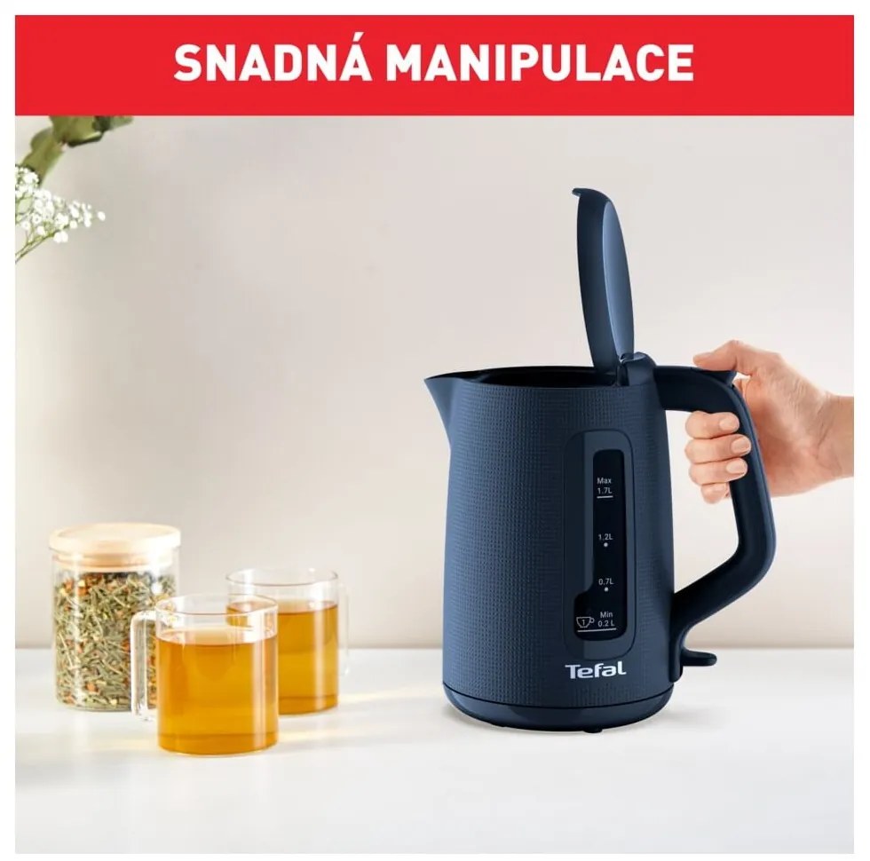 Tmavomodrá plastová rýchlovarná kanvica 1,7 l KO2M0410 – Tefal