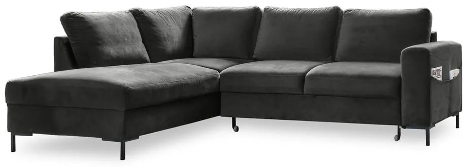 Tmavosivá zamatová rozkladacia rohová pohovka (ľavý roh) Lofty Lilly – Miuform