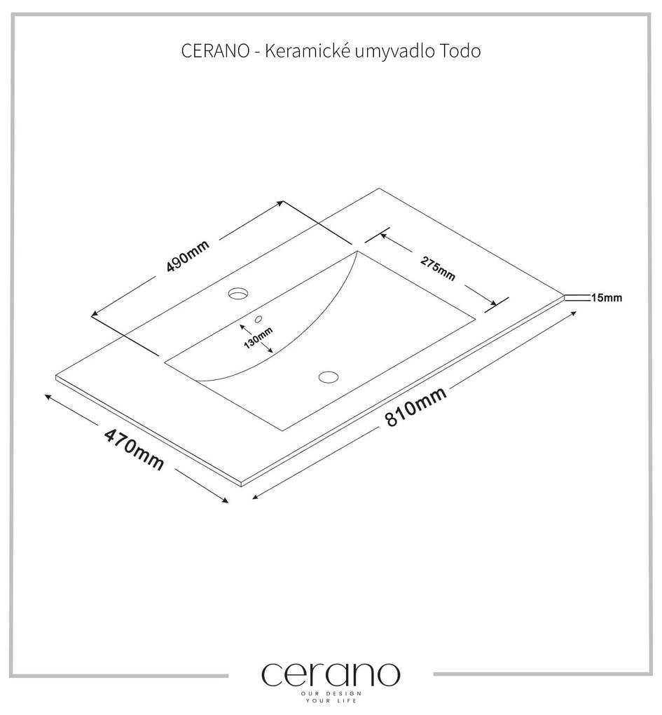 CERANO - Keramické umývadlo Todo - biela lesklá - 80x47 cm