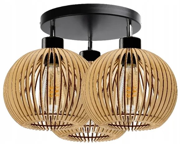 BERGE Stropné LED svietidlo LOFT 3xE27 - WOOD - čierne