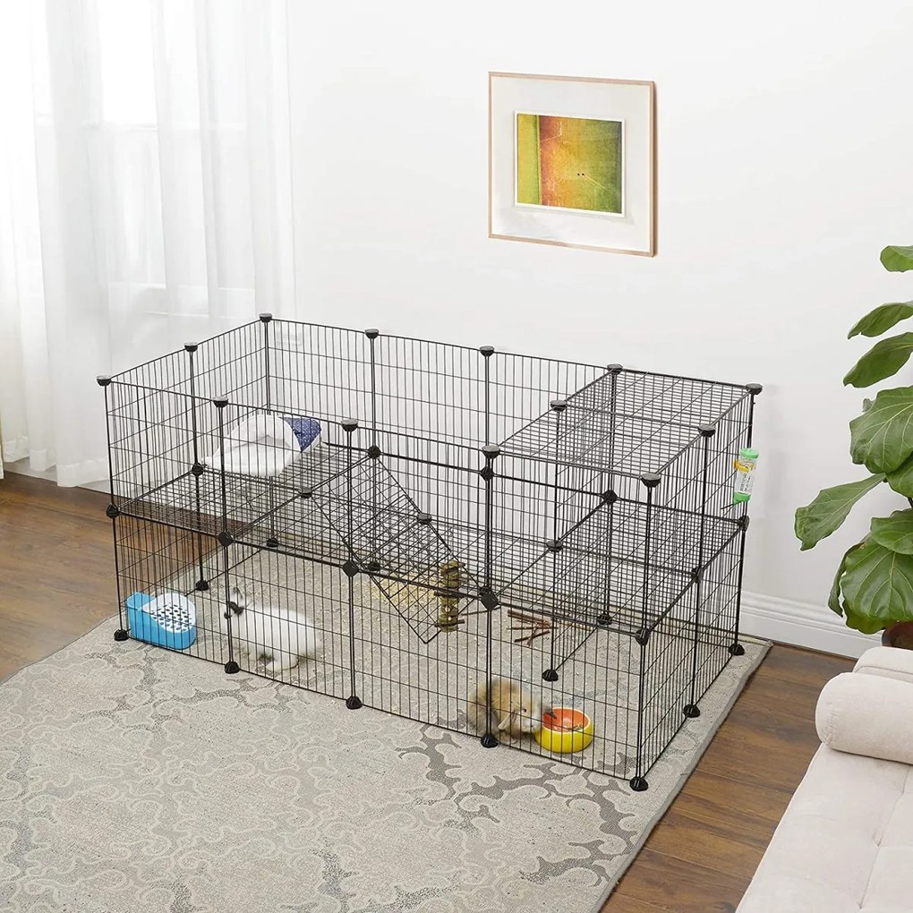 Modulárna ohrádka pre malé zvieratá, 2 úrovne, čierna