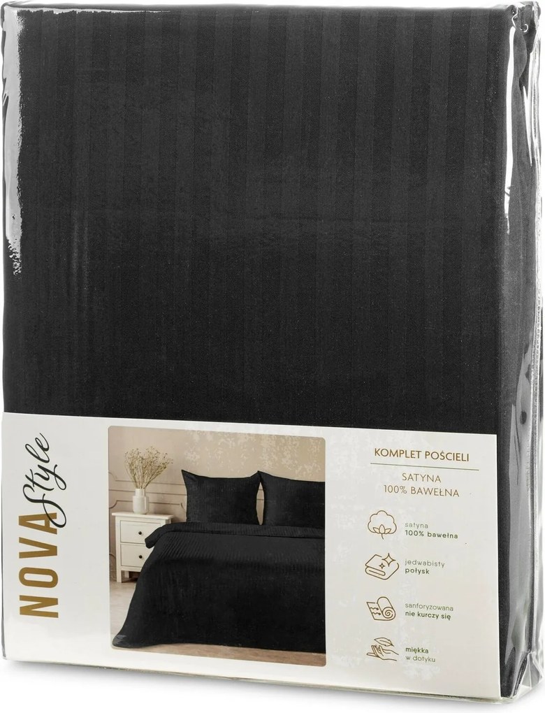 SATÉNOVÉ OBLIEČKY VERA 140X200 CM, 2 KS 70X80 CM ČIERNE