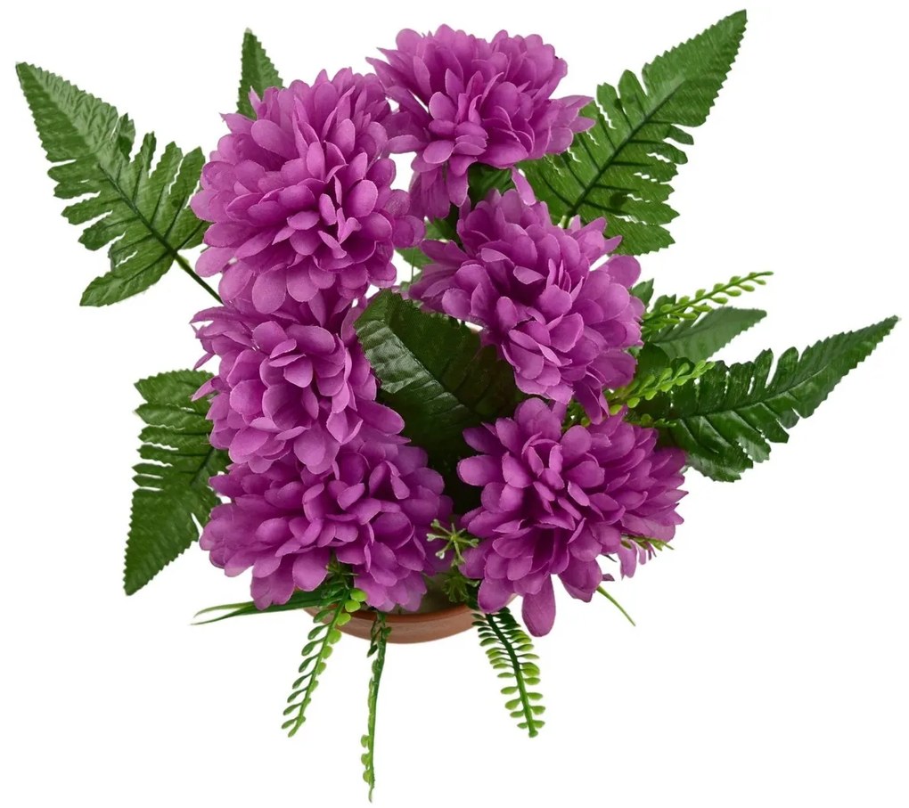 Dušičková dekorácia Fialové chryzantémy v kvetináči, 23 x 22 cm