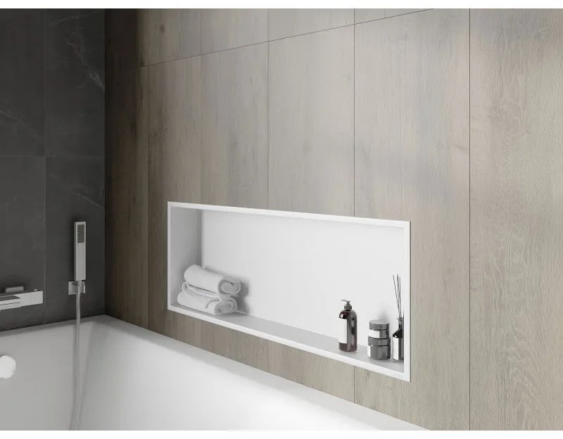 Mexen X-Wall-R, polička na zapustenie na obklad s golierom 90 x 30 cm, biela, 1920903010