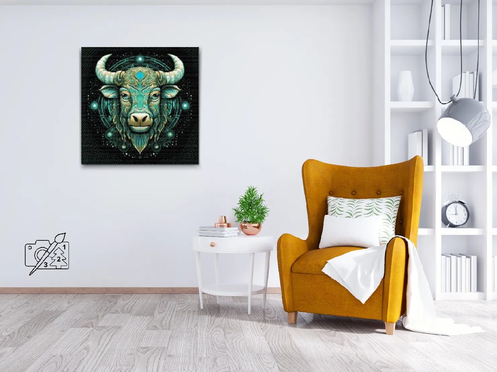 Gario Diamantové maľovanie Býk/Taurus Rozmery: 50 x 50 cm, Rámovanie: S vnútorným rámom, Diamanty: Štvorcové