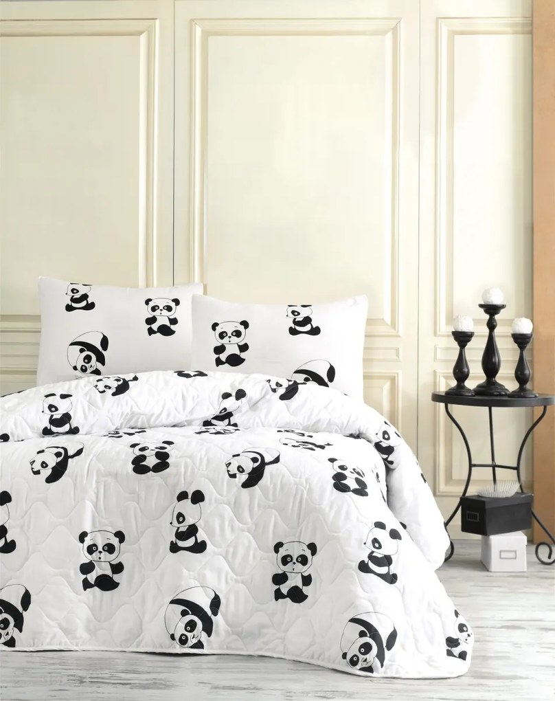 Sada 3 ks bavlnených obliečok s prehozom Panda biele/čierne