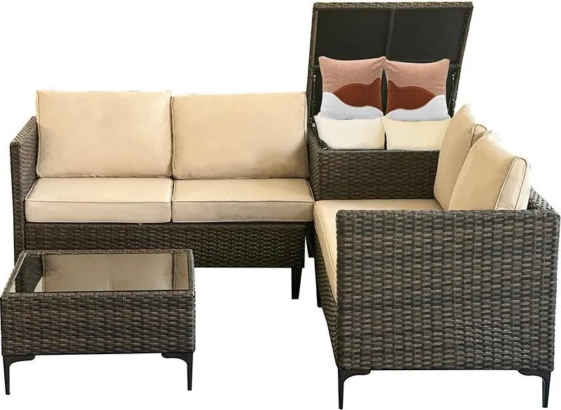 Rohová ratanová záhradná súprava Catini KALEA - hnedá/béžová