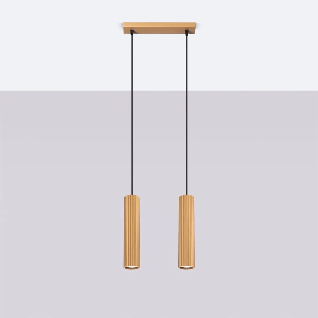 Závesné svietidlo Karbon, 2x zlaté kovové tienidlo