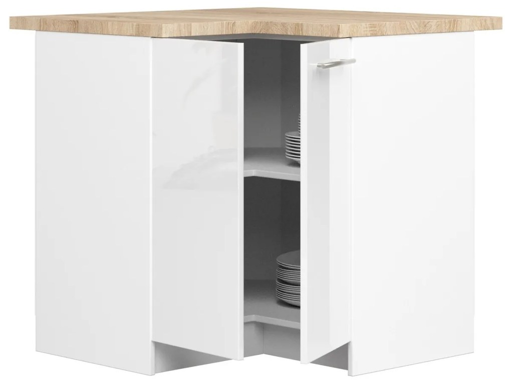 Kuchyňská rohová skříňka Olivie S 90 cm bílá/bílý lesk/dub sonoma