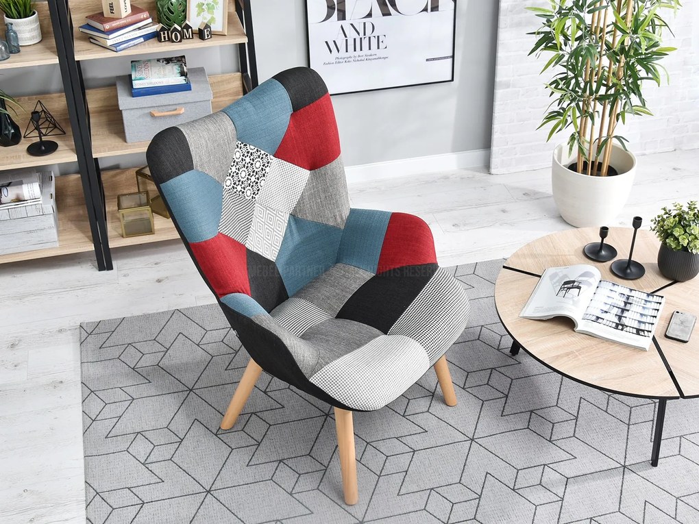 Kreslo Nutri (patchwork + buk). Akcia -29%. Vlastná spoľahlivá doprava až k Vám domov. 1110343