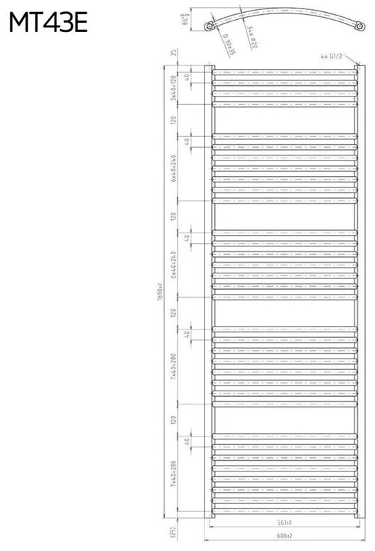 Mereo, Vykurovací rebrík oblý 600x970 mm, biely, elektrický, MER-MT42E