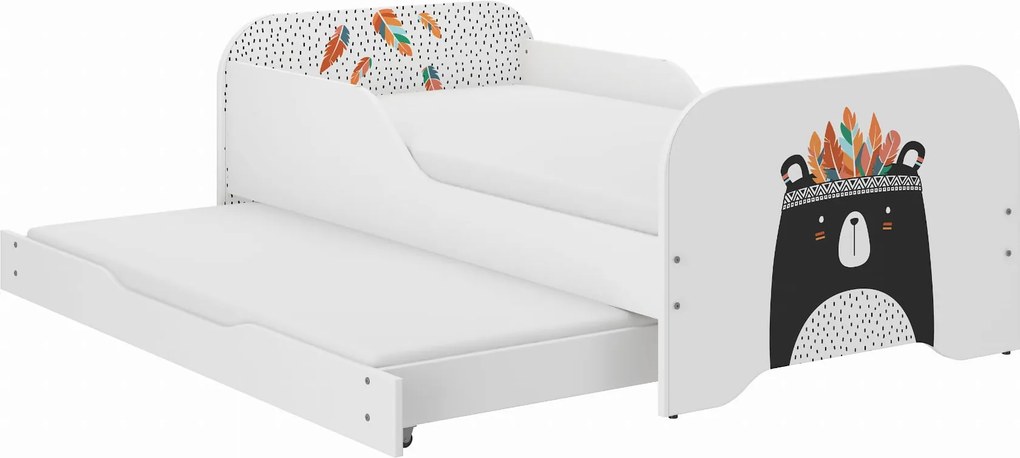 Wooden Toys Detská posteľ MIKI 160x80 MEDVEDÍK ČIERO-BIELY s funkciou spania