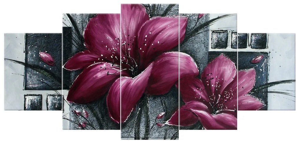 Gario Ručne maľovaný obraz Nádherná magnólia - 5 dielny Rozmery: 150 x 70 cm