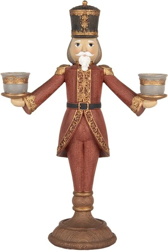 Červená antik dekorácia svietnik Luskáčik Nutcracker 21*9*30 cm