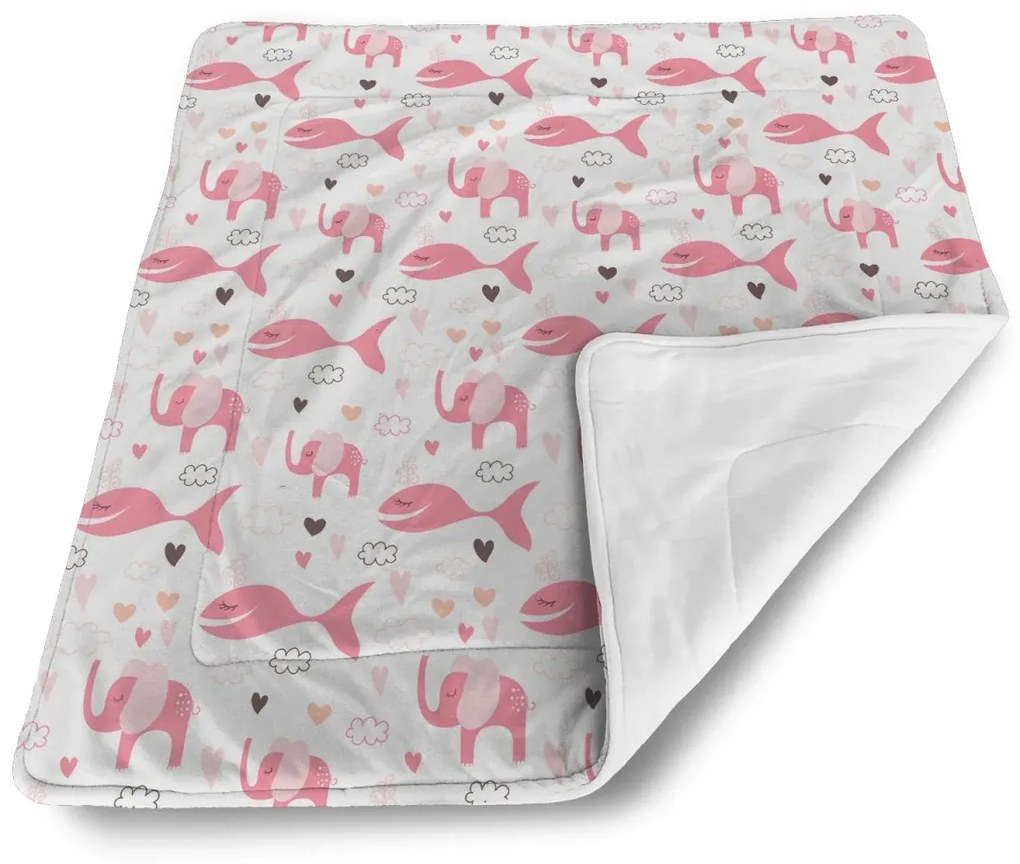 Sablio Deka pre bábätko Slony, rybičky, srdiečka a mráčky - 80x100 cm