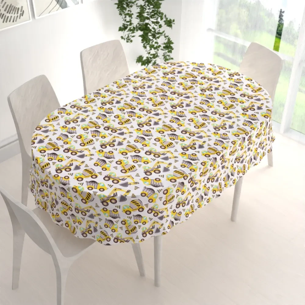 Biante Detský bavlnený oválny obrus Sandra SA-291 Žlté stavebné autá na bielom 140x200 cm
