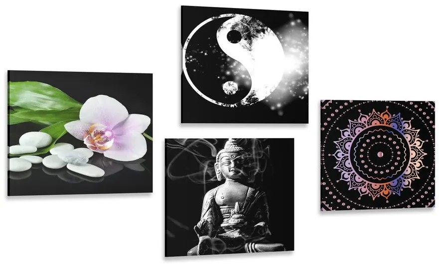 Set obrazov Feng Shui na čiernom pozadí Varianta: 4x 60x60