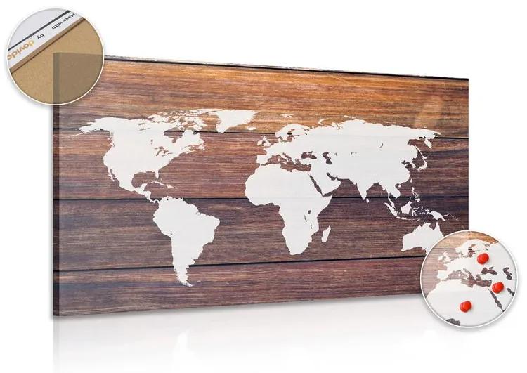 Obraz na korku mapa sveta s dreveným pozadím