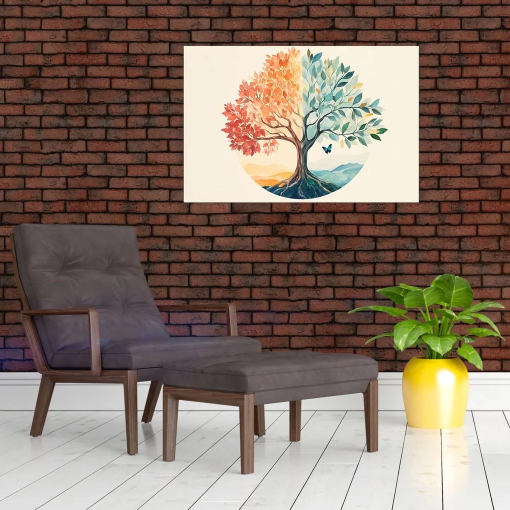 Obraz – Duálny strom s motýľom (90x60 cm)