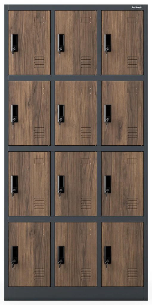 Šatňová skrinka s 12 priehradkami, antracitová/orechová, 900x1850x400 mm: MARCIN Eco Design