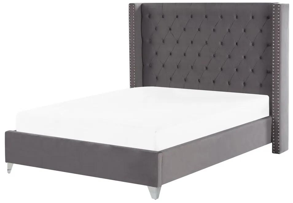 Zamatová posteľ 140 x 200 cm sivá LUBBON Beliani