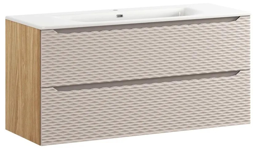 Závesná skrinka Ocean Sky so zápustným umývadlom 120 cm dub olejovaný/béžová