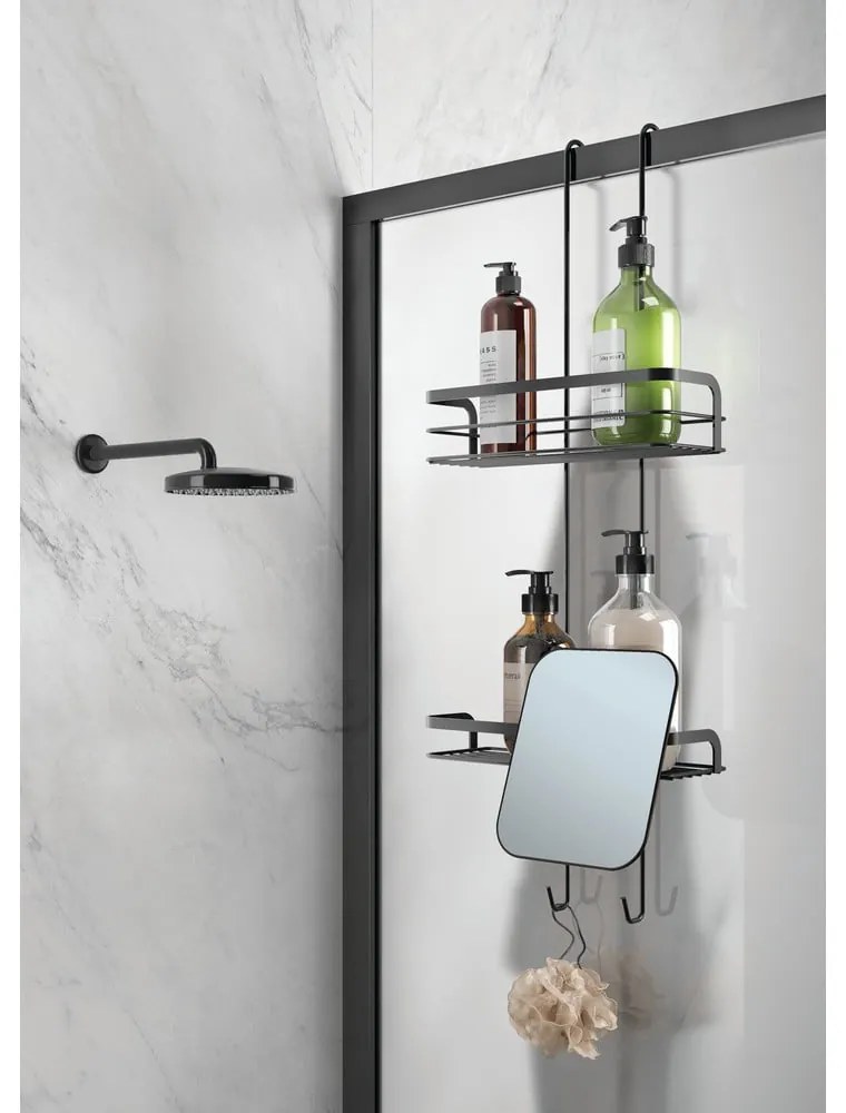 Matne čierna závesná oceľová kúpeľňová polička Lava – Metaltex