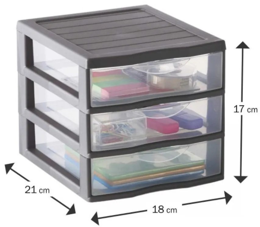 Úložný box se 3 zásuvkami, antracit, OFFICEMIX A6