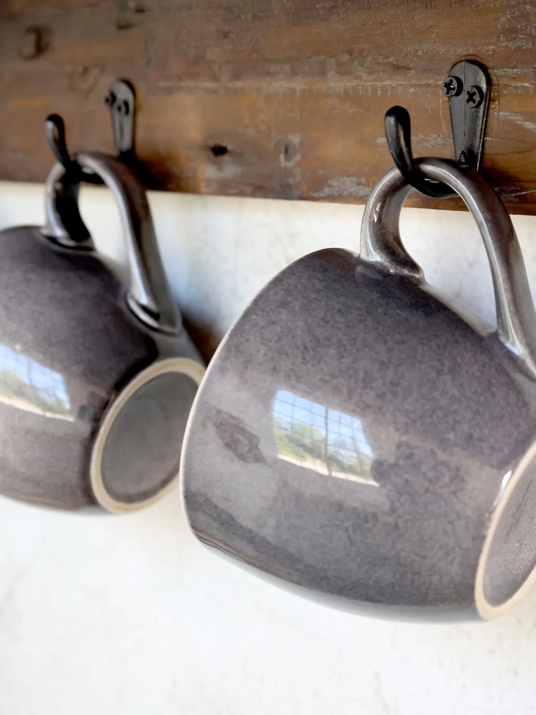 Hnedá antik drevená nástenná polička s priehradkami a háčikmi Plate Rack - 80*20*55 cm