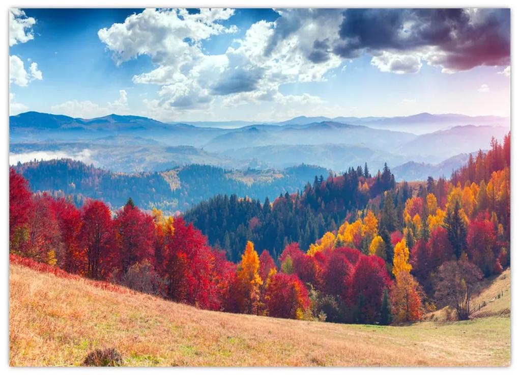 Sklenený obraz farebné jesenné krajiny (70x50 cm)