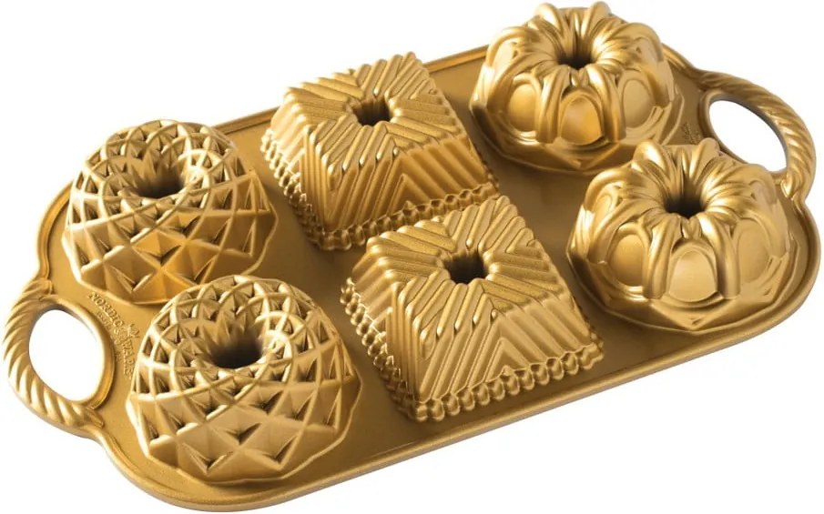 Forma na 6 minibáboviek v zlatej farbe Nordic Ware Minimix, 800 ml