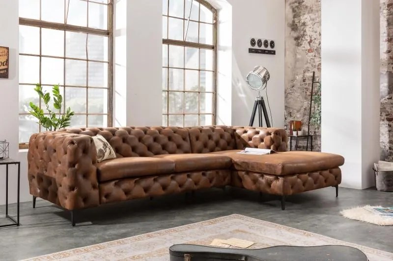 Invicta Interior - Rohová pohovka Chesterfield MODERN BAROQUE 275 cm pravá, starožitná hnedá